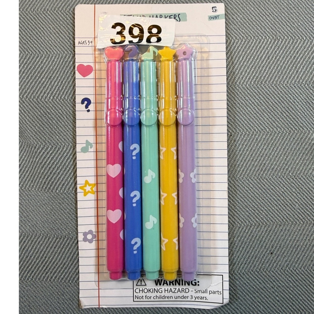 Stamp Markers 5 Count Set Heart Star Music Note Flower Shapes Multi-Color 2548